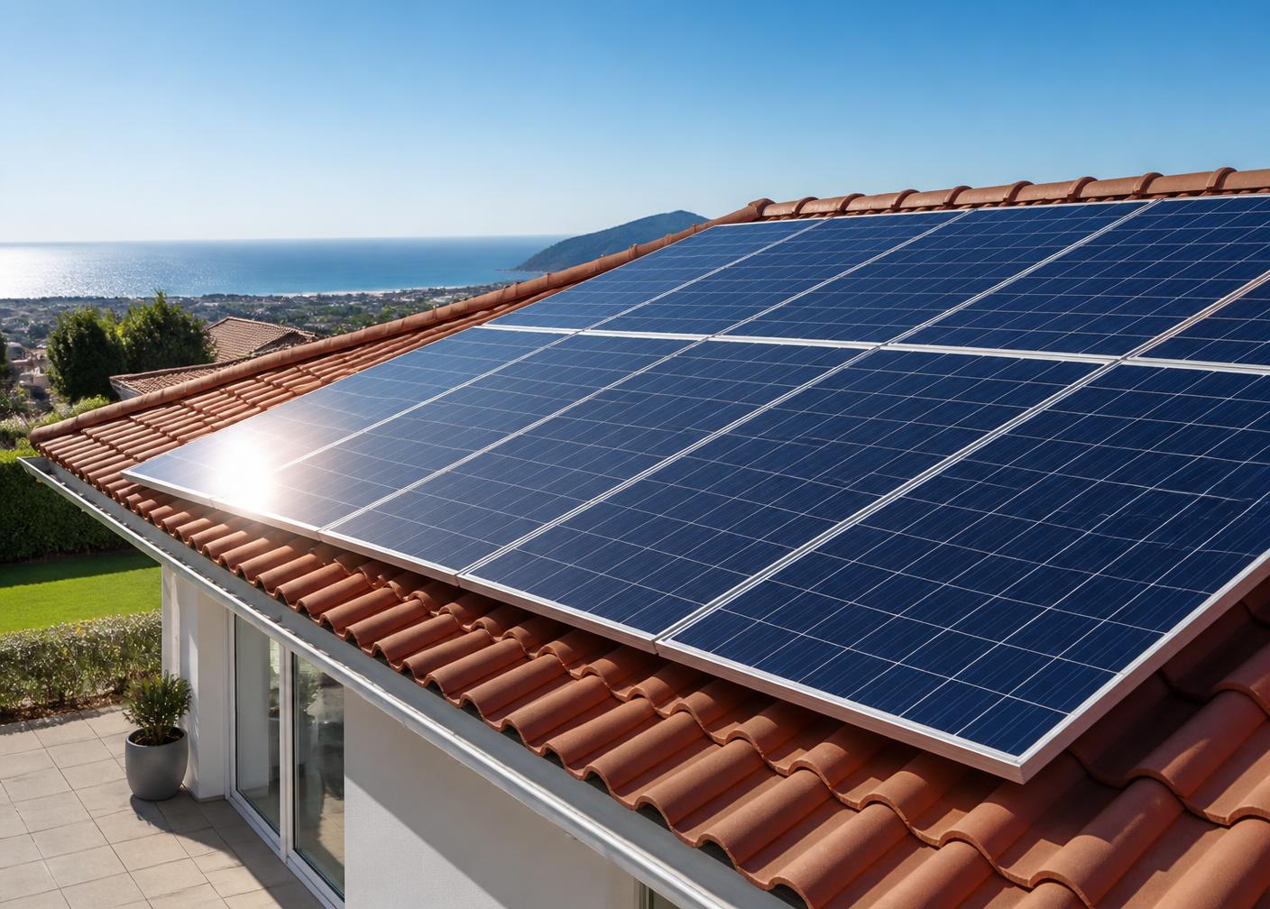 Panneaux photovoltaïques installés sur le toit d'une maison individuelle